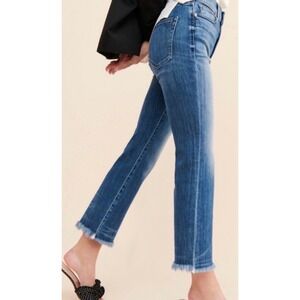 AYR The Bomb Pop High Rise Straight Leg Raw Hem Jeans Blue Denim W28
